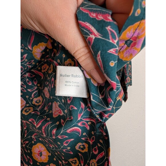 Roller Rabbit 3/4 Sleeve Organic Cotton Boho Top Green Floral Cottagecore XS - Picture 3 of 5